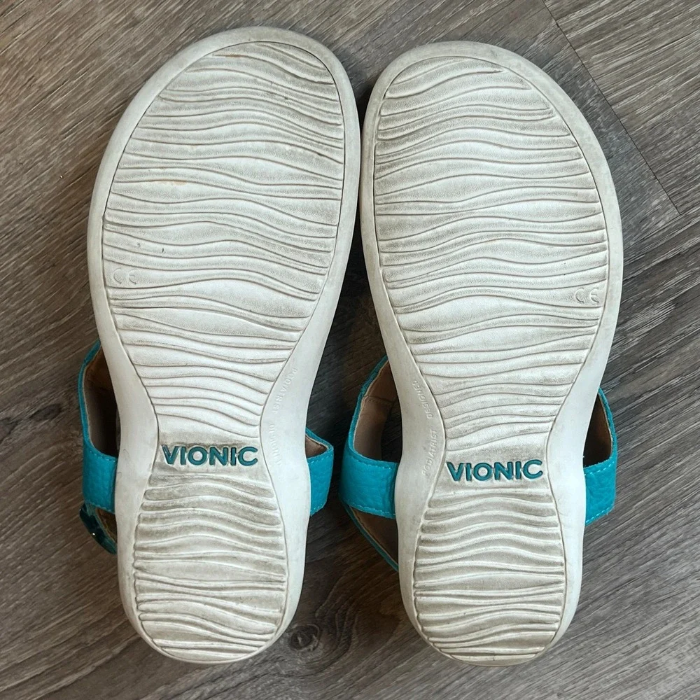 Vionic Terra Toe-Post Orthotic Leather Sandals Lake‎ Blue Womens 7 UK 5 E 38
